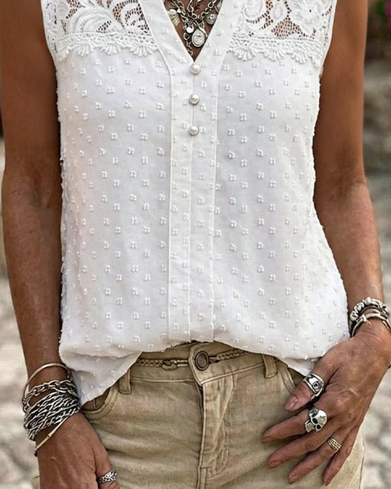Tank Top Kant Jacquard Mouwloos
