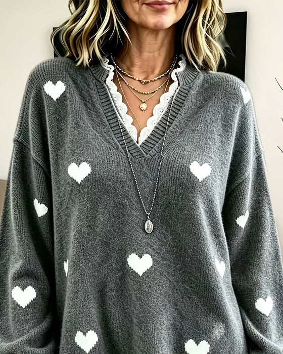 Trui Hart Print V-hals