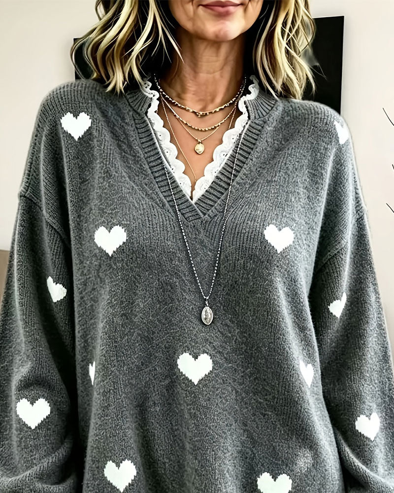 Trui Hart Print V-hals
