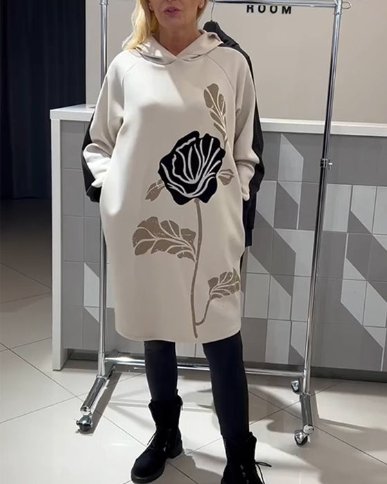 Jurk Met Capuchon Color-Block Bloemenprint