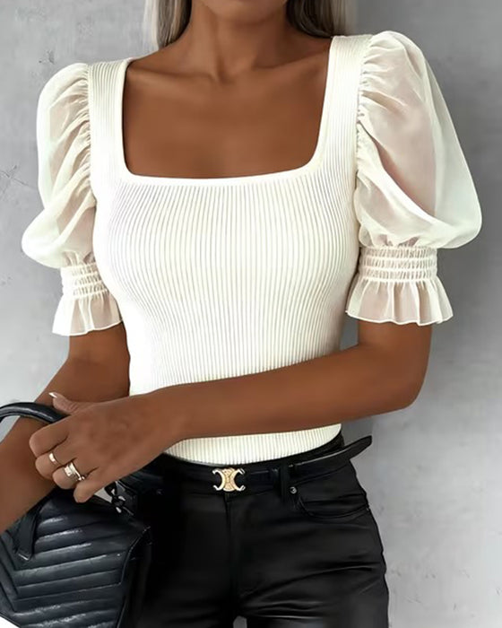 Casual Blouse Met Poefmouwen