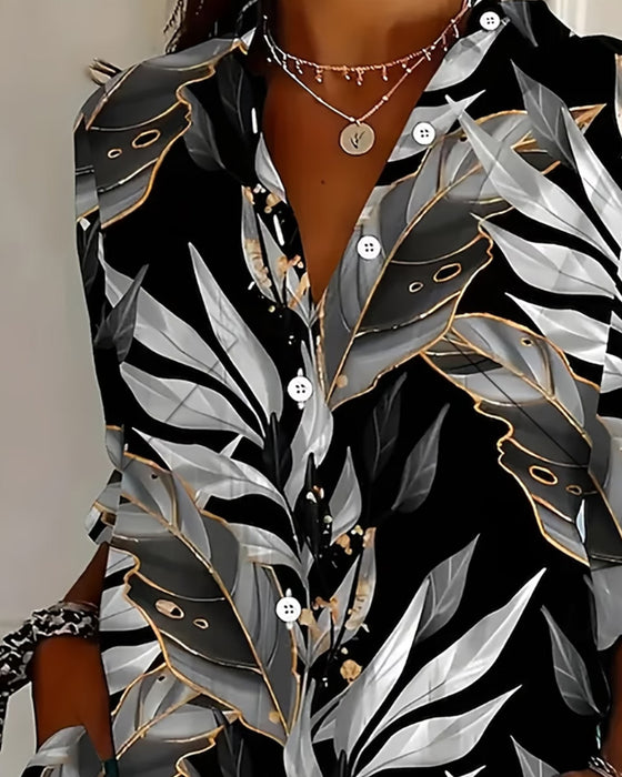 Blouse Blad Print Lange Mouw