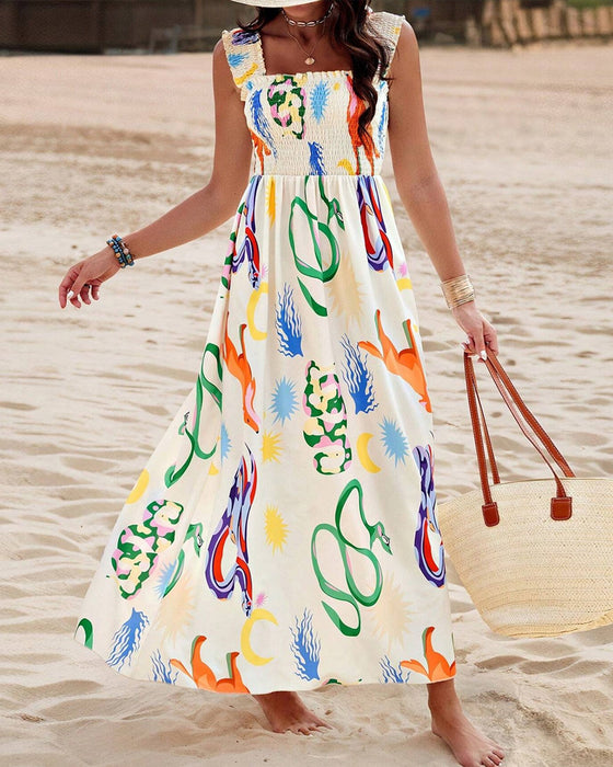 Mouwloze jurk met kleurrijke dierenprint