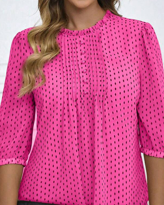 Blouse Ruffle Trim Los Polka Dot