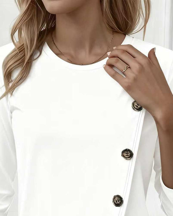 T-Shirt Onregelmatige Nepknoop Lange Mouw