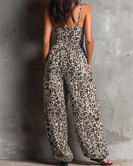 Overall Luipaardprint Bretelles Wijde Pijp