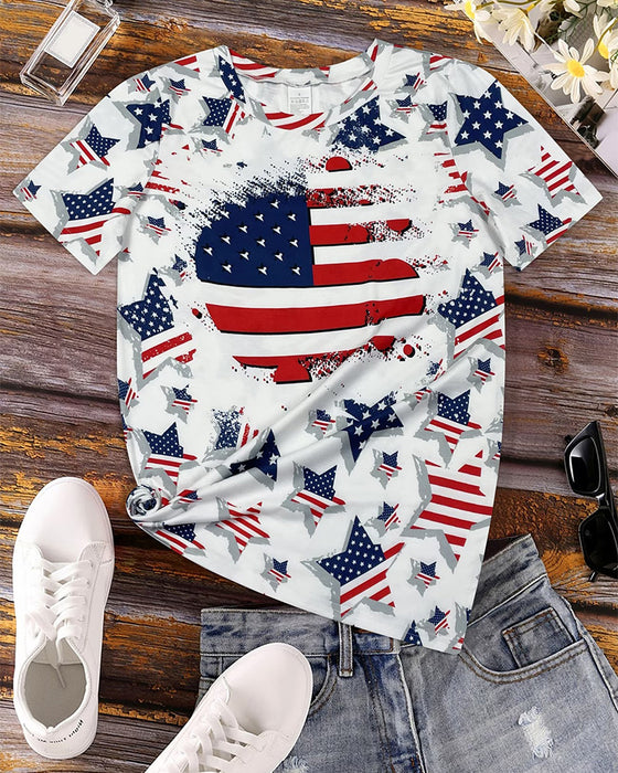 T-Shirts Distressed Vlag Full Print Korte Mouw