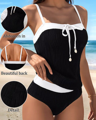 Tankini Contrastkleur Gespleten Striksluiting