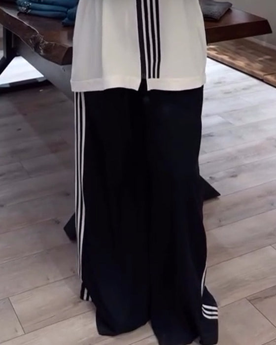 Gestreepte casual tweedelige set met capuchon