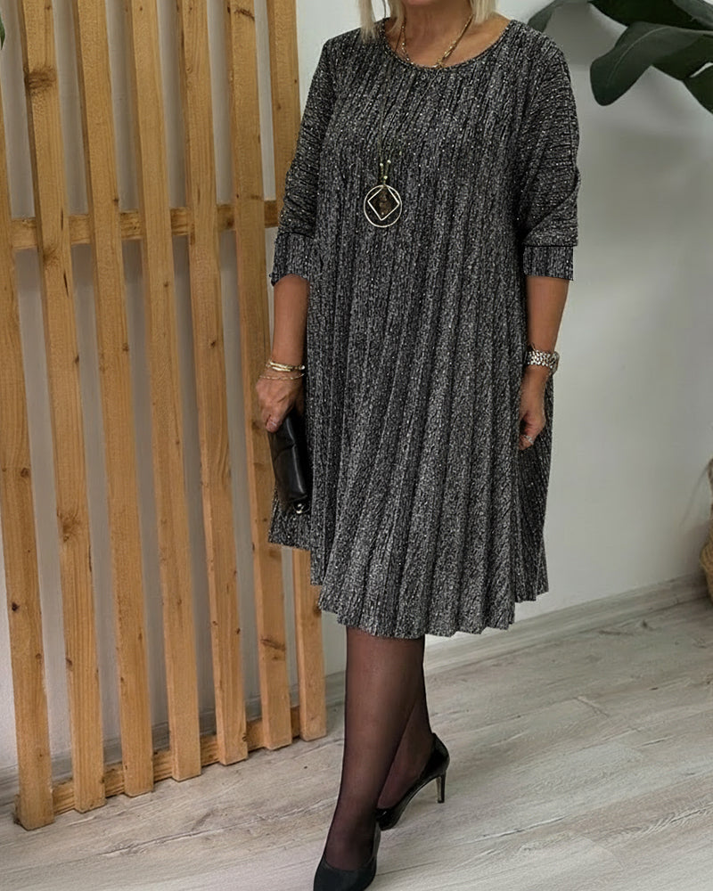 Jurk Ronde Hals Glinsterend Geplooid Mode