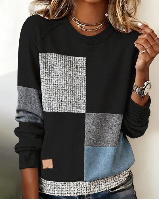 Sweatshirt Ronde Hals Contrastkleur Casual