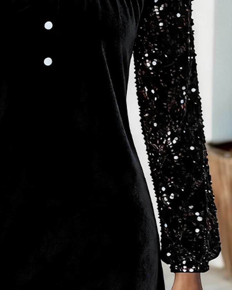 Paillettenfluwelen Patchworkjurk