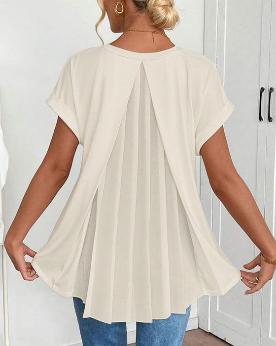 T-Shirt Met Korte Mouwen Effen Kleur Patchwork