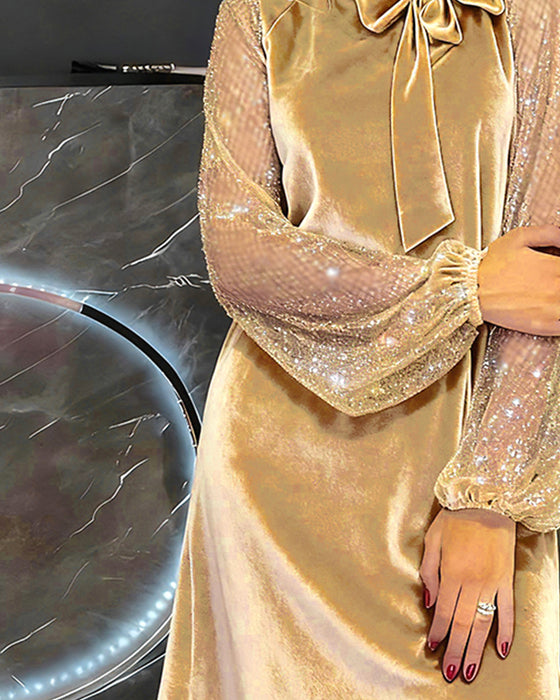 Elegante Jurk Met Lantaarnmouwen En Patchwork