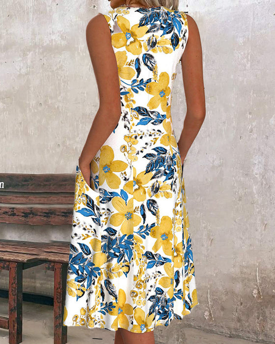 Mouwloze jurk met bloemenprint en zak