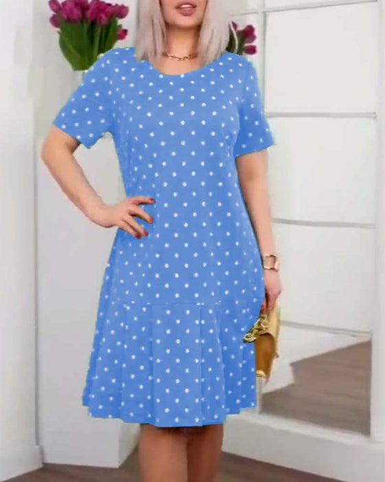 Casual jurk met stippenprint en korte mouwen