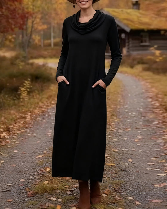 Casual jurk, eenvoudig, effen kleur, zak