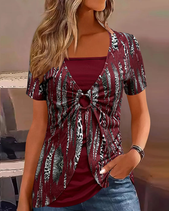 Blouse Kortemig Bedrukt Nep Twee-Delig