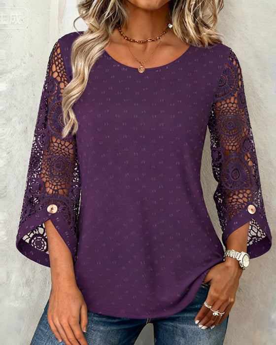 Effen Gehaakte Blouse Met Patchworkdetails