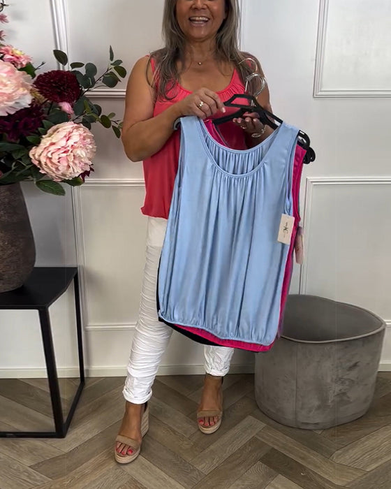 Tanktop Mouwloos Effen Geplooid