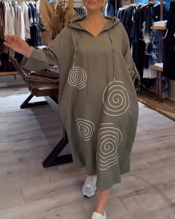 Jurk Met Capuchon Lange Mouw Wijd