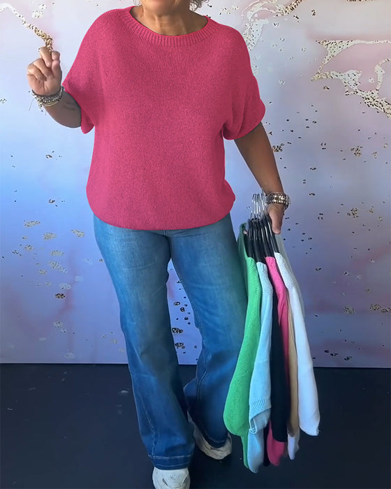 Casual losse pullover met effen kleur en ronde hals