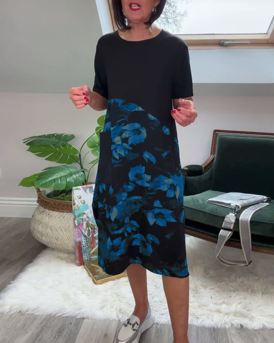 Casual patchworkjurk met ronde hals en bloemenprint