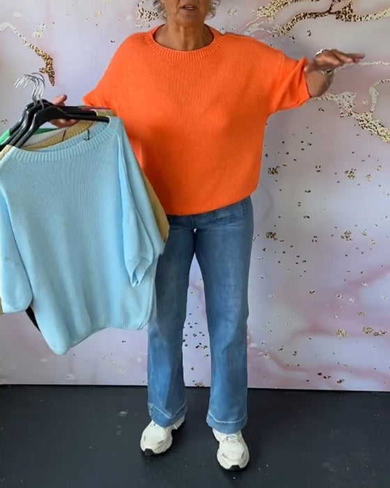 Casual losse pullover met effen kleur en ronde hals