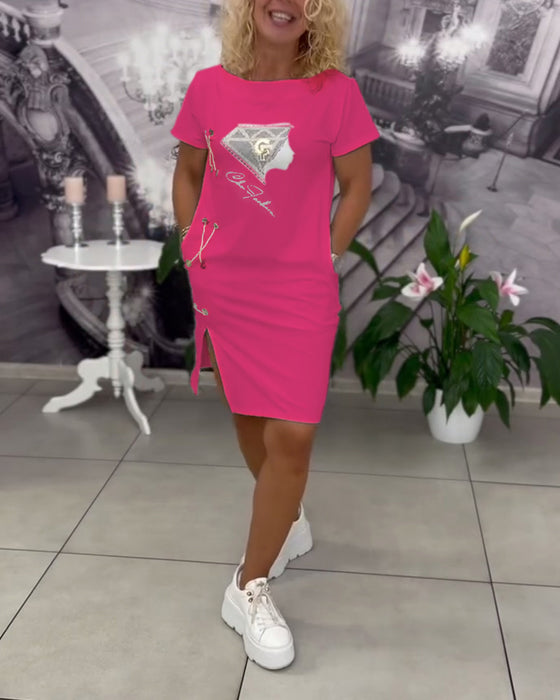 Jurk Bedrukt Nauwsluitend Split