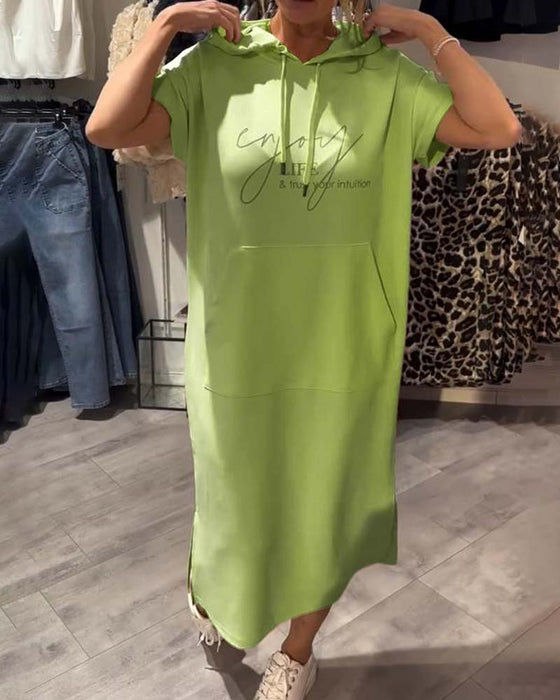 Jurk Met Capuchon Casual Trekkoord