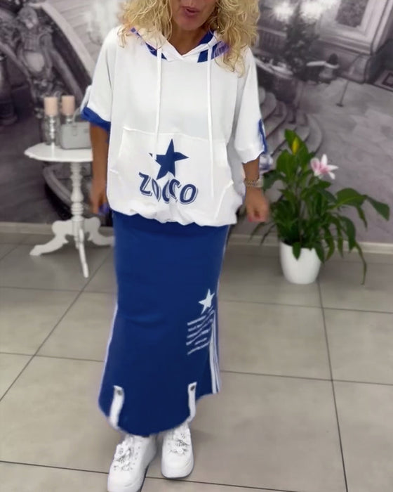 Set Met Capuchon Trekkoord Bedrukte Rok