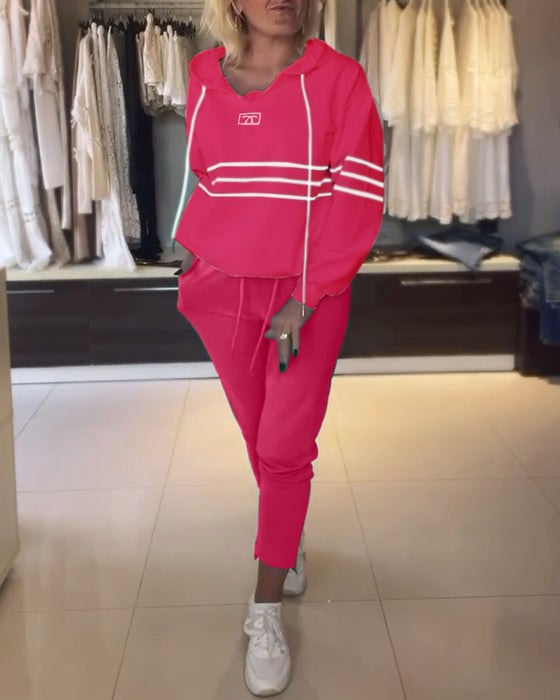 Casual hooded sweatshirt set met gestreepte print