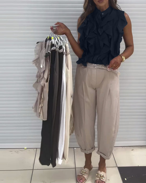 Tank Top Designer Ruffle Mouwloos