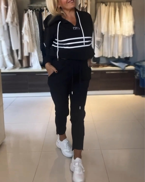 Casual hooded sweatshirt set met gestreepte print