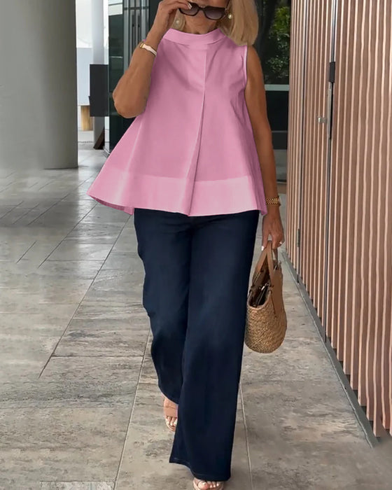 Blouse Mouwloos Effen Simpel