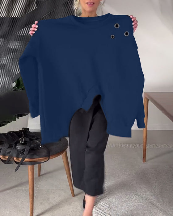 Effen casual sweatshirt met ronde hals en split