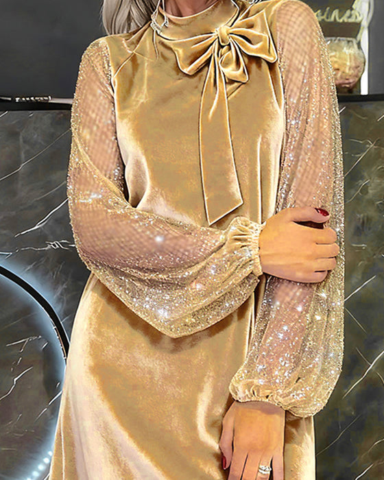 Elegante Jurk Met Lantaarnmouwen En Patchwork