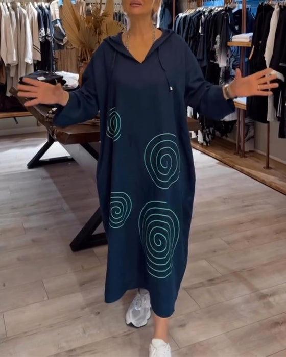 Jurk Met Capuchon Lange Mouw Wijd