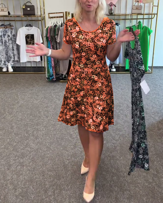 Jurk Stijlvol Smalle Taille Gedrukt