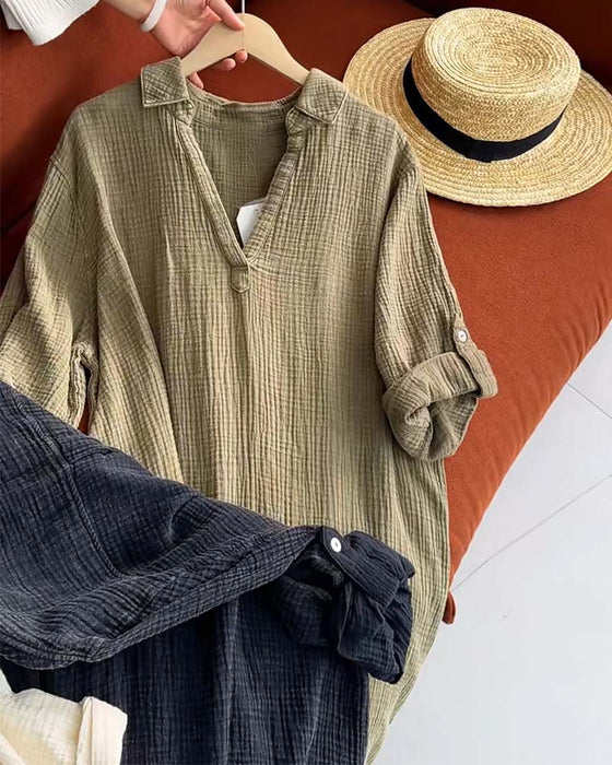 Jurk Lange Mouwen Effen Kleur Eenvoudige Revers