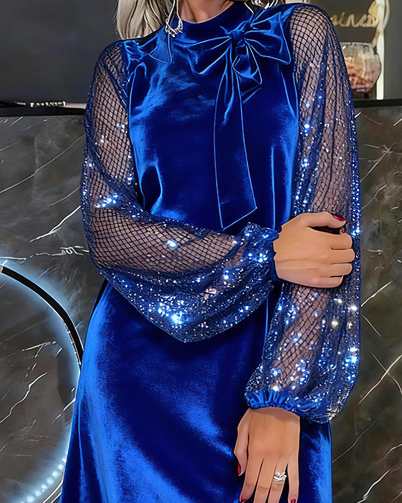 Elegante Jurk Met Lantaarnmouwen En Patchwork