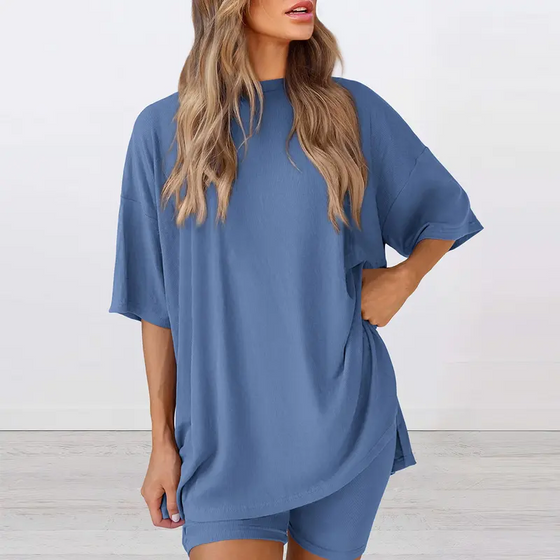 Casual Set Met Effen Kleur En Losse Pasvorm