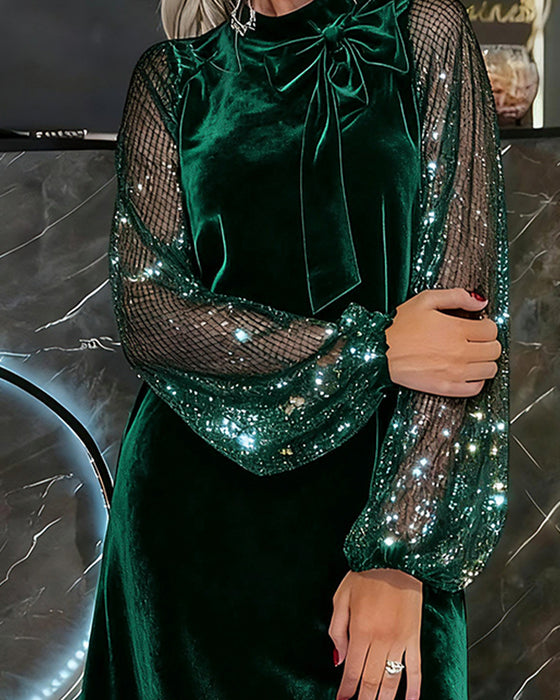 Elegante Jurk Met Lantaarnmouwen En Patchwork