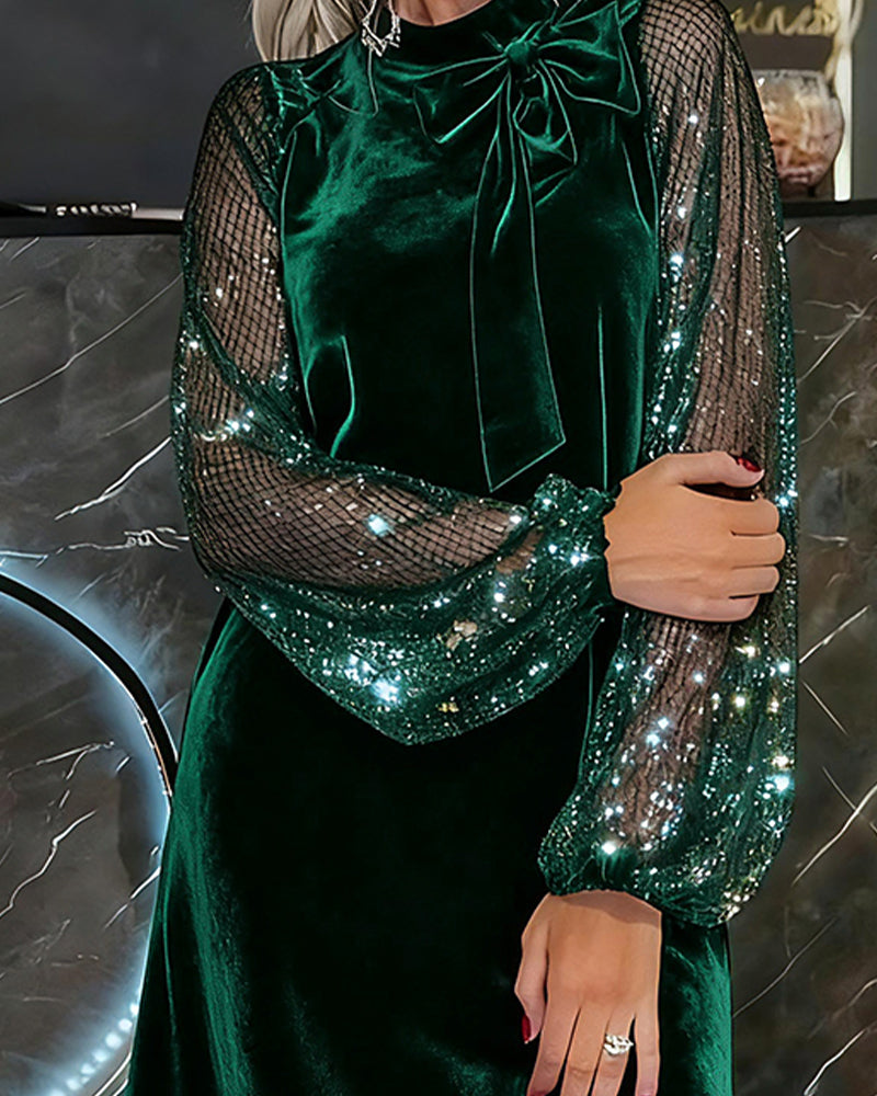 Elegante Jurk Met Lantaarnmouwen En Patchwork