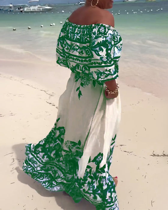 Jurk Off-Shoulder Gedrukt Resort