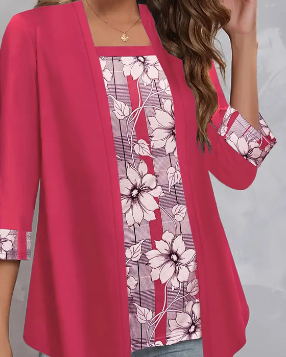 Bedrukt Topje Met Lange Mouwen Nep-Tweedelig Ontwerp