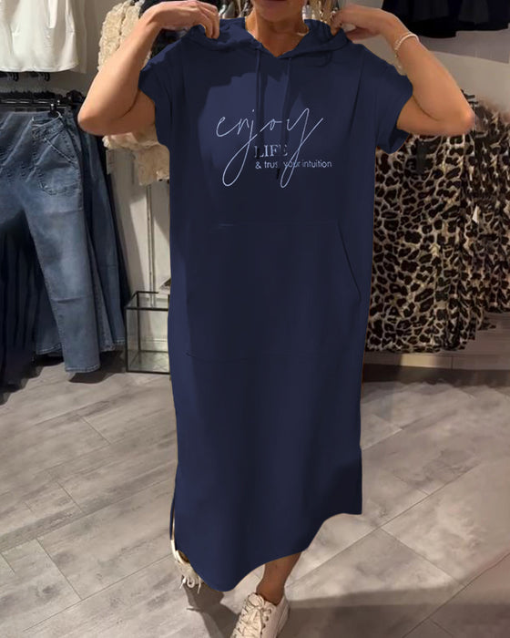 Jurk Met Capuchon Casual Trekkoord