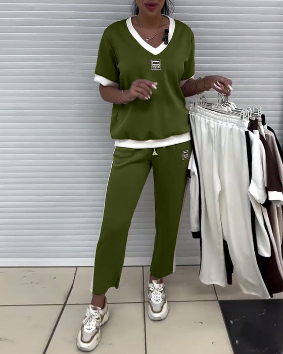 Pak Casual V-Hals Contrastkleur Sportief