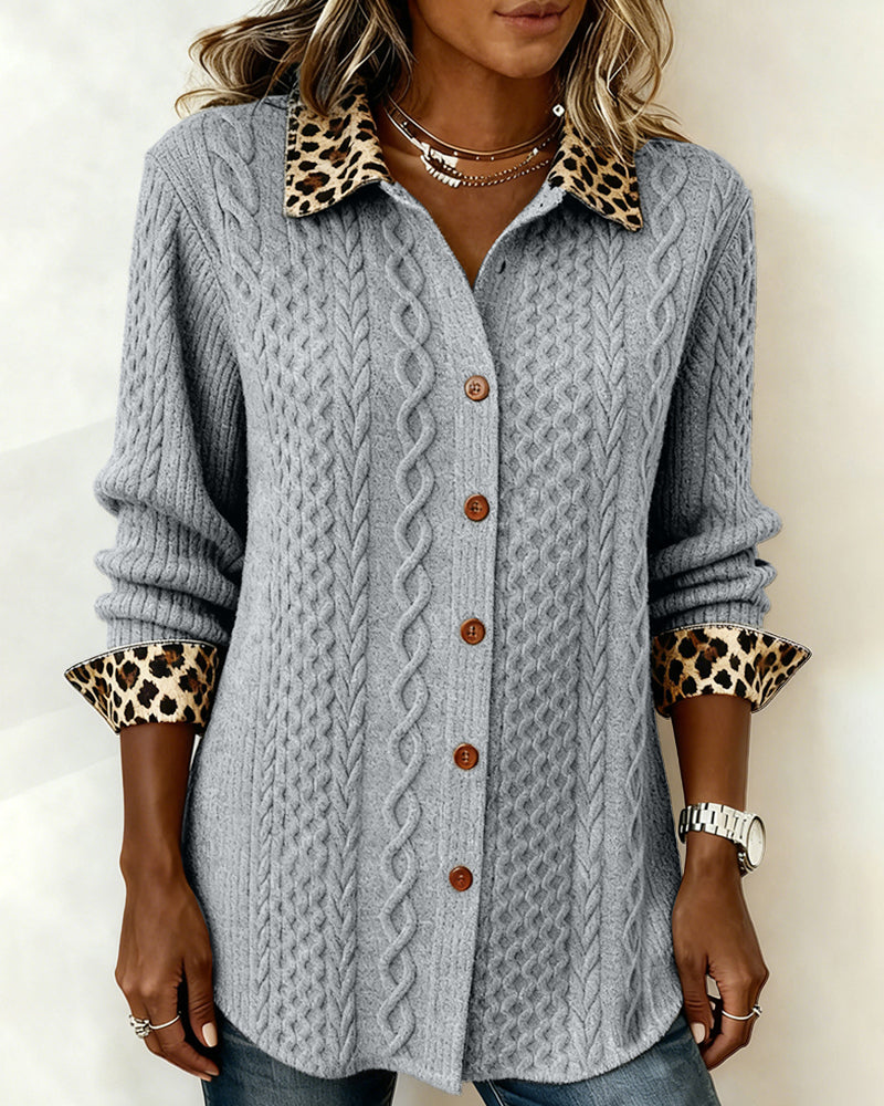 Langmouwig Shirt Met Colorblocking En Luipaardprint