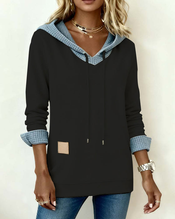 Sweatshirt casual met capuchon en wafelpaneel